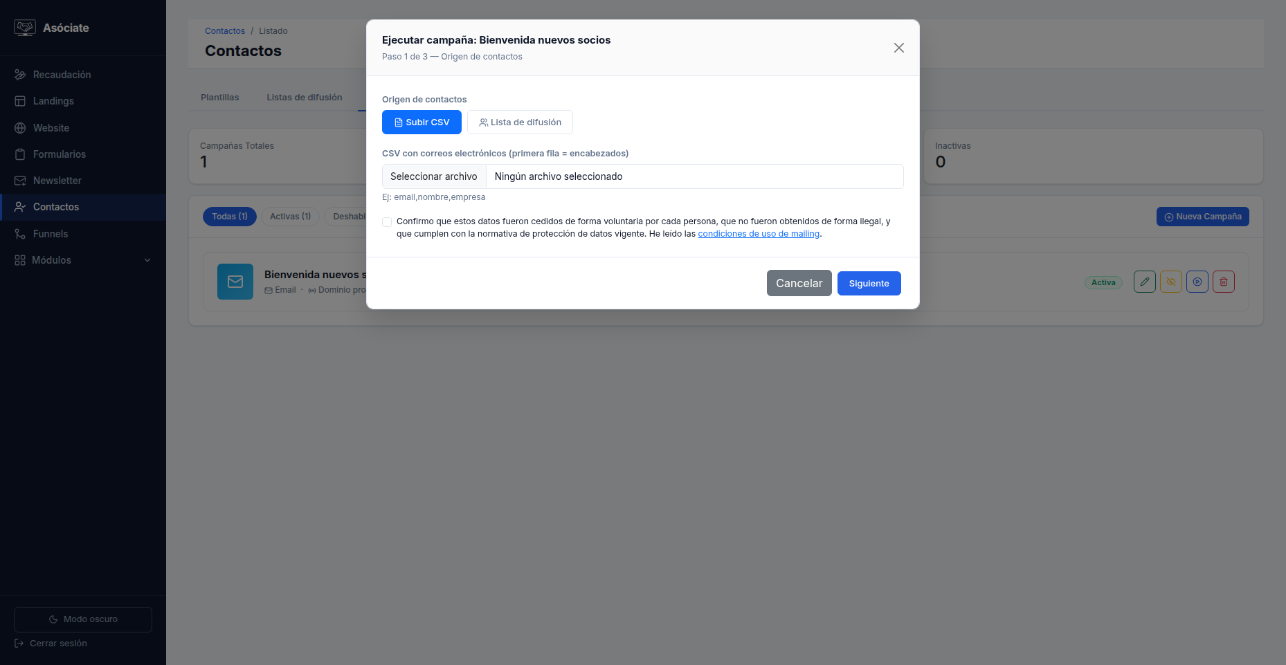 Asistente para ejecutar una campaña