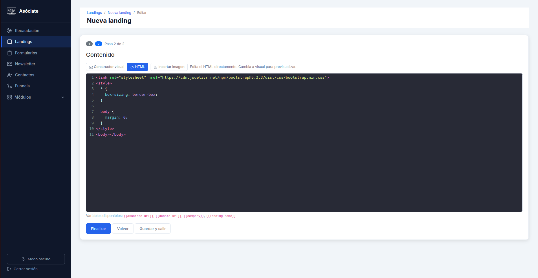 Crear contenido html