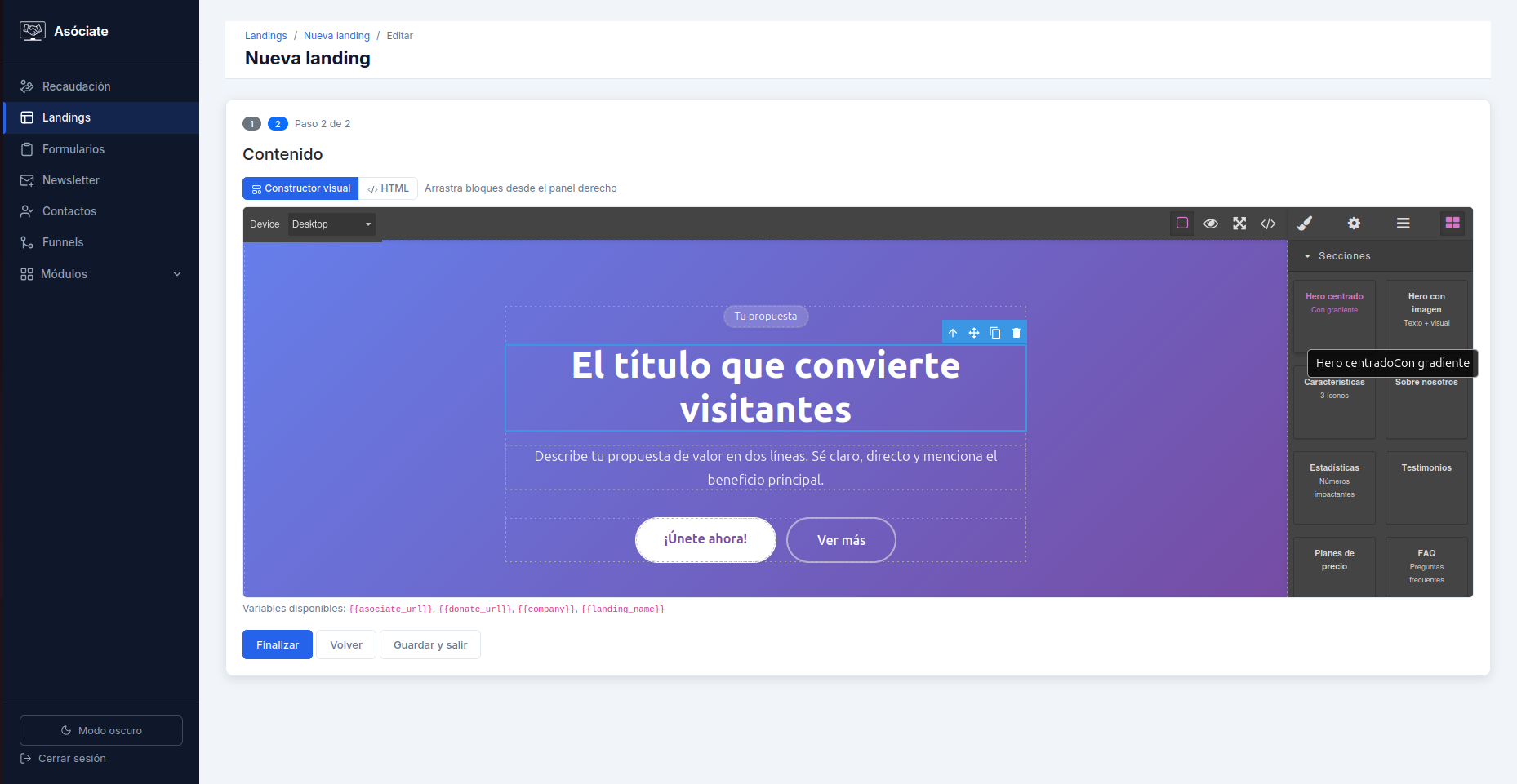 Ejemplo de uso de constructor visual