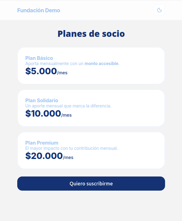 Vista cliente suscripción