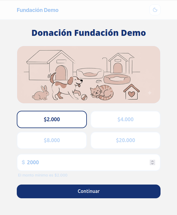Vista cliente donación única
