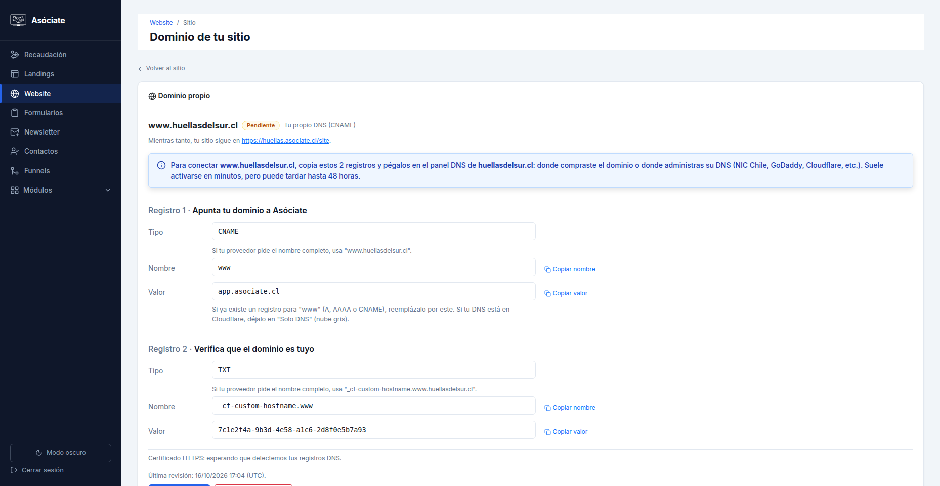 Registros DNS para conectar el dominio